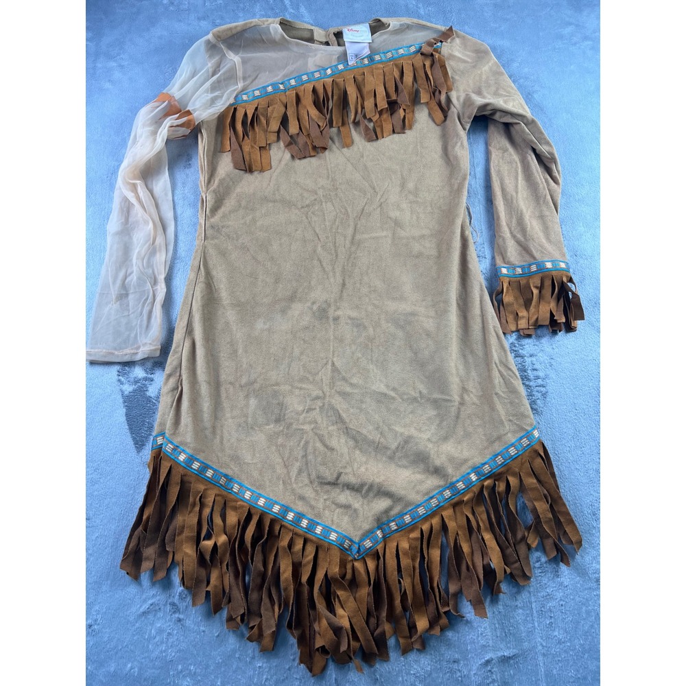 Disney Store Exclusive Pocahontas Costume Dress Faux Suede Fringe Tan Large